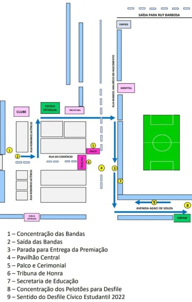 Mapa do Desfile Cívico Estudantil 2022 em Barcelona/RN